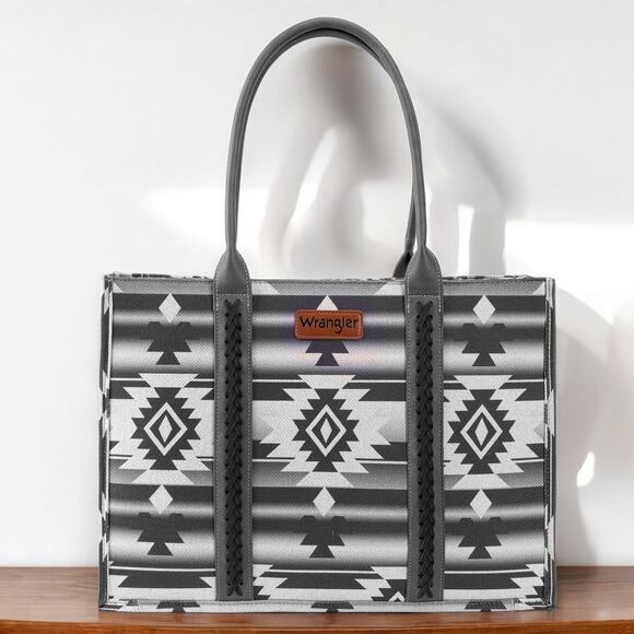Wrangler Black Southwestern Canvas Large Tote *NEW w/ Tag & Dustbag - Picture 1 of 6